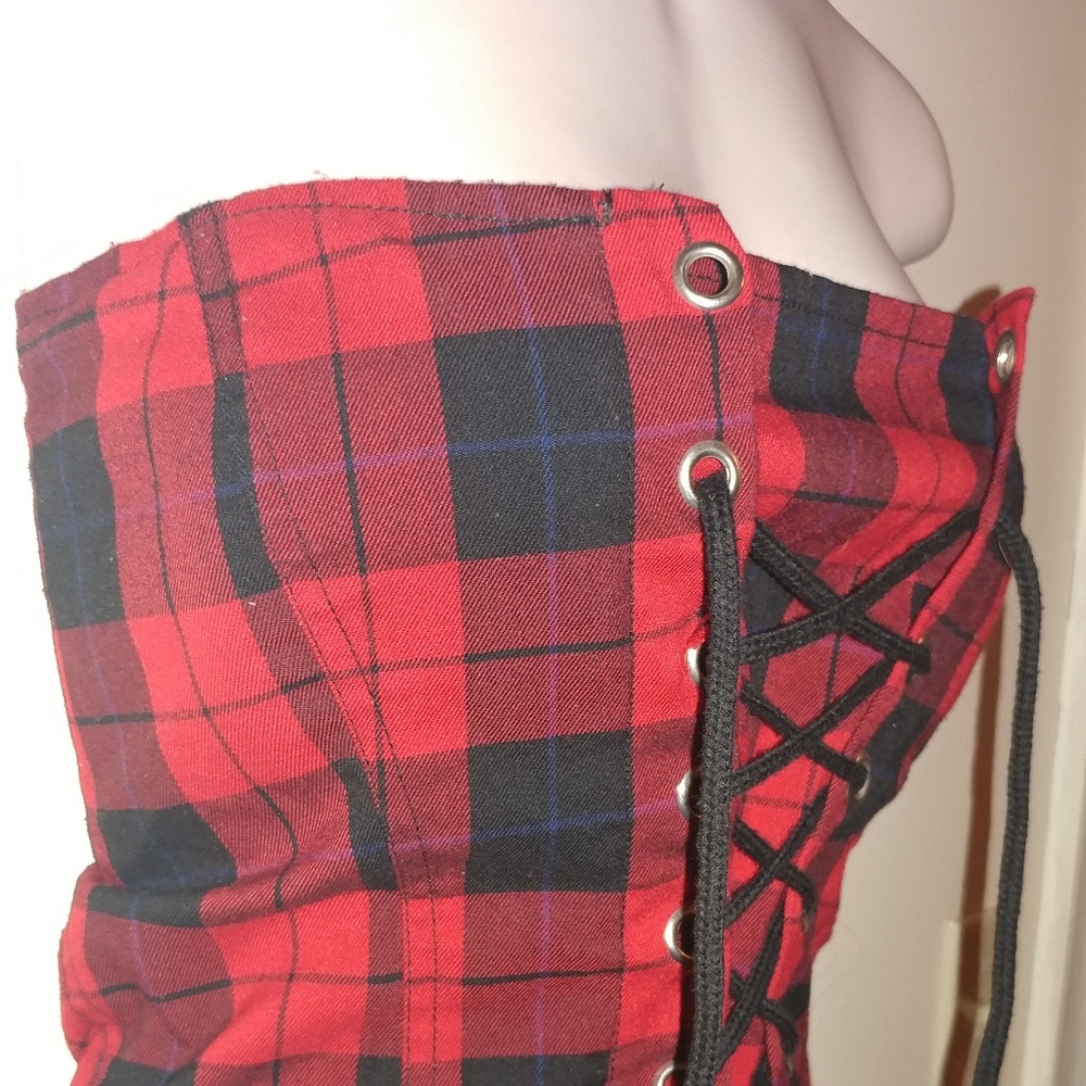 Plaid Red & Black Bustier Corset Top size XL